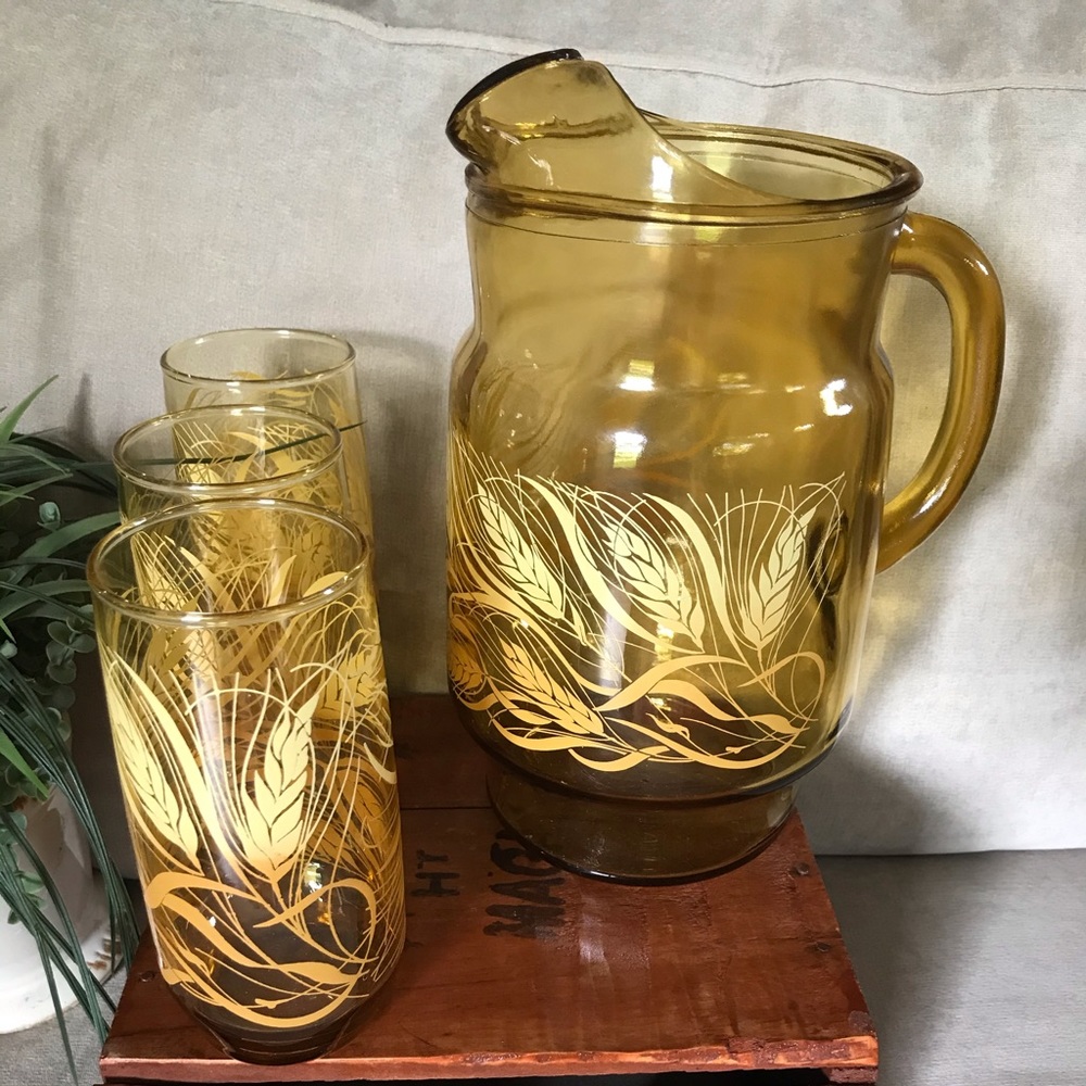Vintage Anchor Hocking Golden Wheat pitcher set.